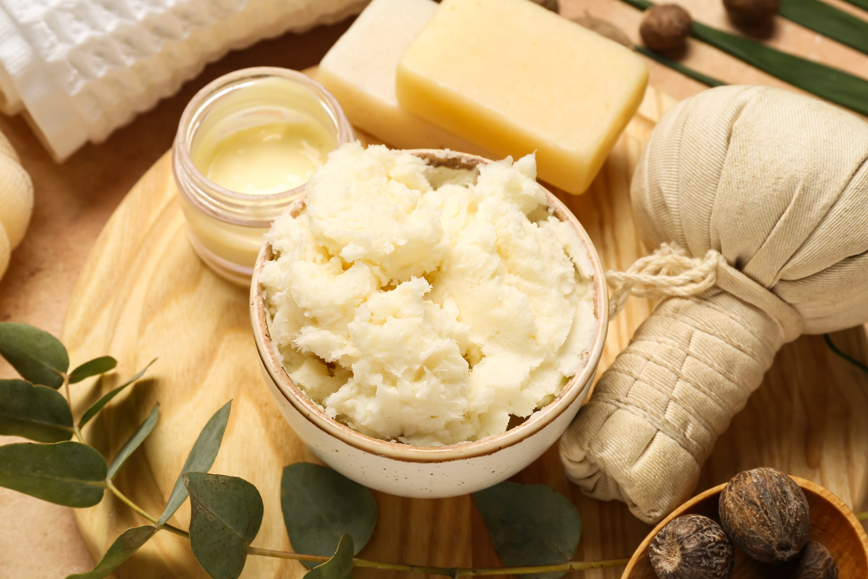 Spa Set with Shea Butter on Table, Closeup